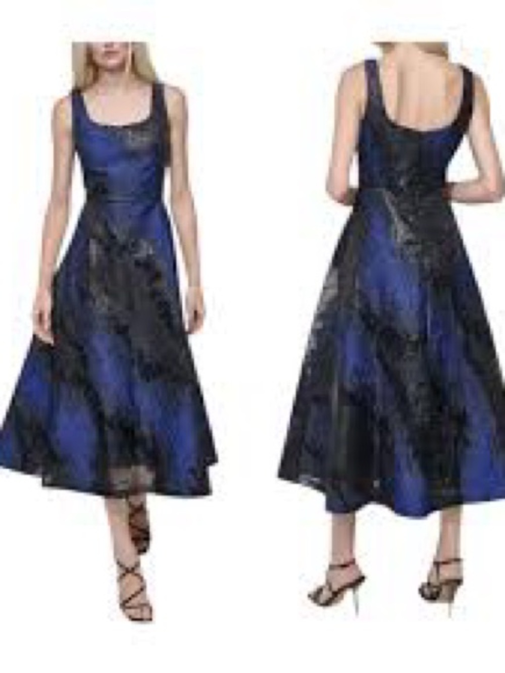 DKNY Black and Navy Blue Jacquard Fit-and-Flare Midi Dress NWT!!!